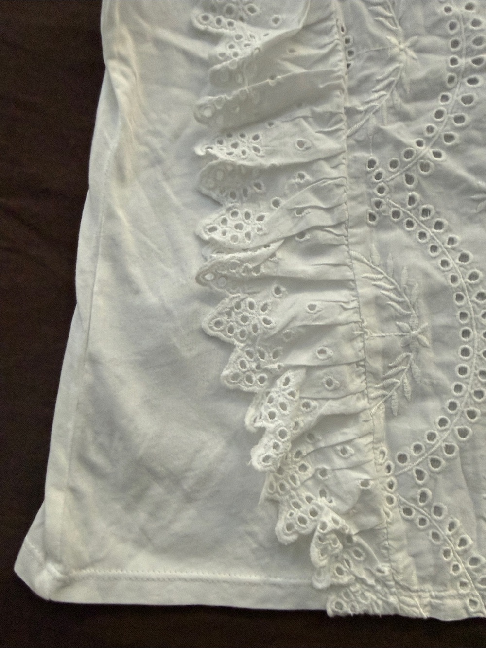 Mango White Eyelet Ruffle Sleeveless Top with Knit Body - Picture 4 of 5